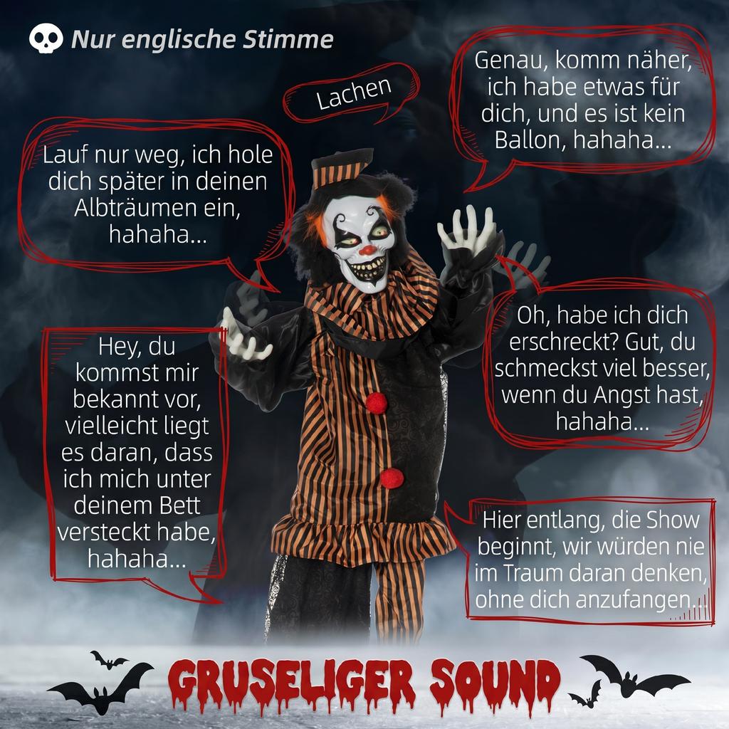 Halloween decoration horror clown with special effects and sound function 100 cm x 18 cm x 153 cm