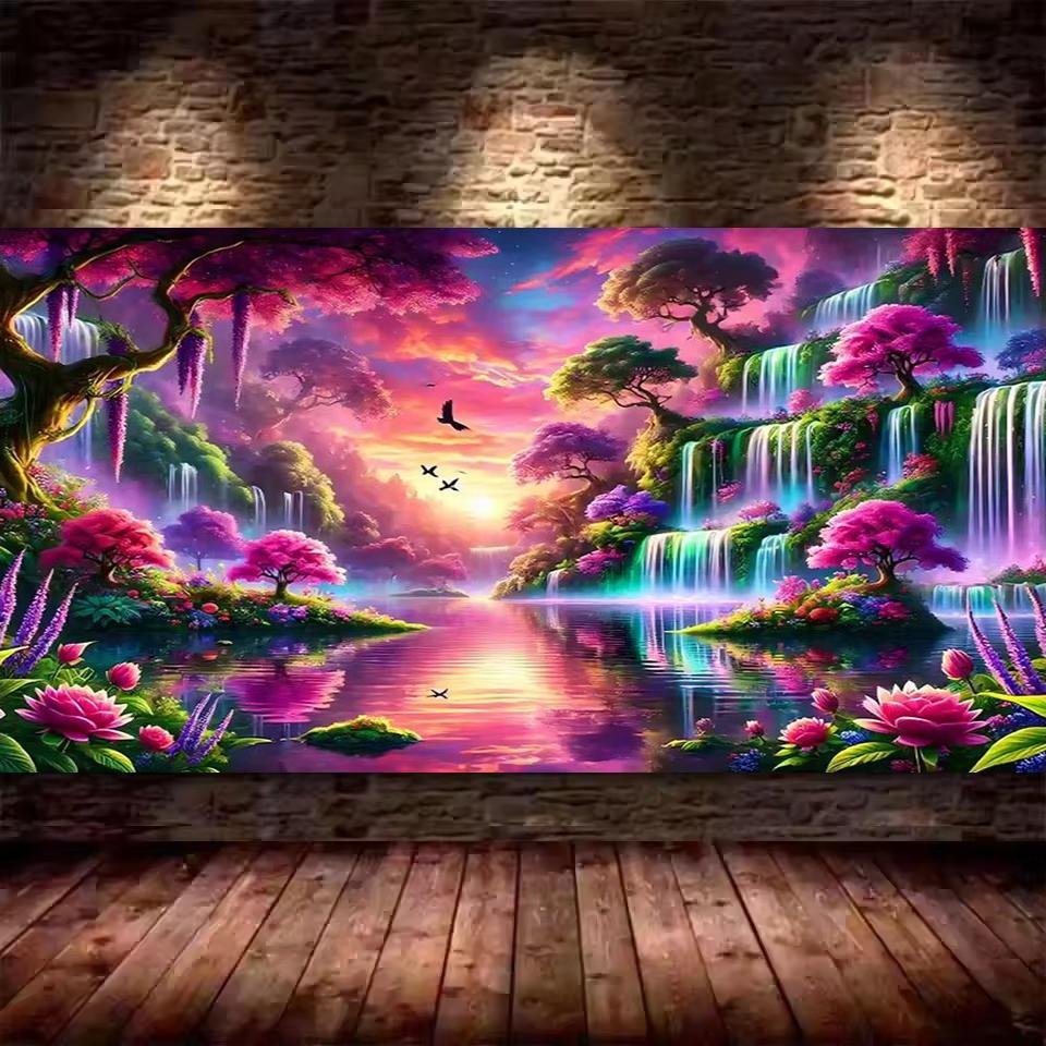 Beautiful Waterfall River and Flowers DIY Diamond Painting Cross Stitch Full Drills Diamond Mosaic New Collection Home Decor