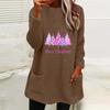 Women's Christmas Tree Print Round Neck Loose Long Sleeve Pocket Plush Hoodie