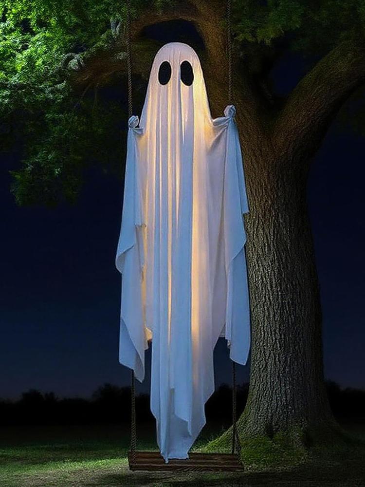 Halloween Hanging Swing Ghost Decor LED Adjustable Ghost Decorations Battery Powered Lighted Swing Pendant for Porch Yard Trees