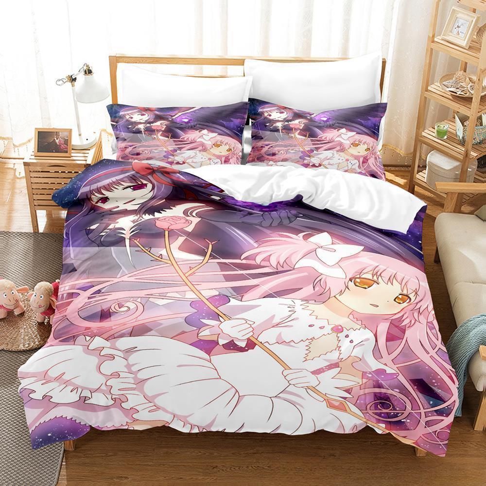 New 3D Kawaii Girl Anime Puella Magi Madoka Magica Bedding Set Cartoon Anime three-piece set Adult Kid Bedroom Duvet cover Sets