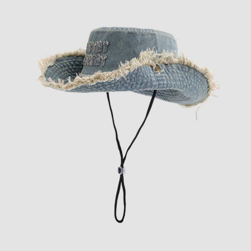 Nuovo Cappello da Sole Estivo in Denim con Nappe e Lettere per Donna, Primavera Estate, Protezione Solare per Escursioni, Panama da Spiaggia, Cappello a Secchiello a Tesa Larga per Uomo