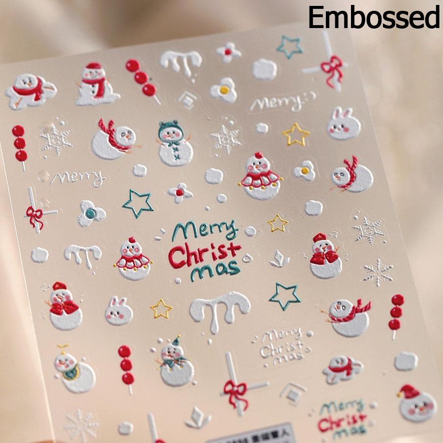 Gold Stamped Snowflake Stars White Christmas Tree Red Bowknot Cute 3D Nail Art Stickers Xmas Lovely Manicure Decals