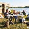 3ft Folding Camping Table, Picnic Table with Mesh Storage Layer, Carrying Bag and Metal Frame, Cream White