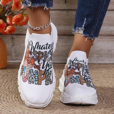 Lucyever Baskets de Sport pour Femmes Imprimées en Couleur Automne Maille Respirante Baskets à Plateforme Femme Grande Taille Chaussures de Course à Enfiler 43