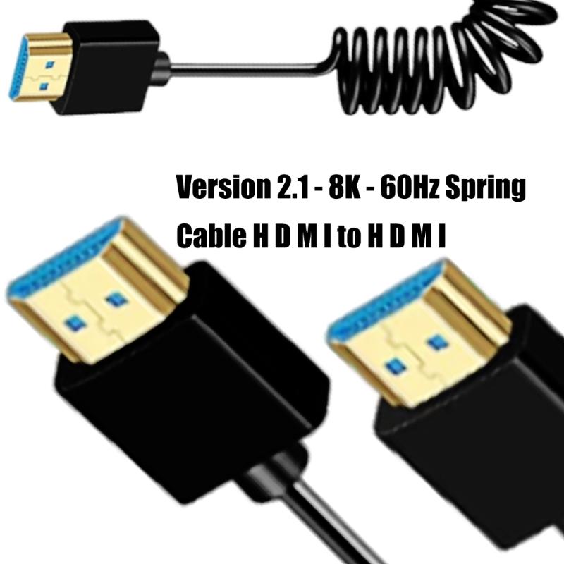 Flexible Spring Coiled UHD2.1 Cord Supports 8K@60Hz Resolution Gold Plated Interfaces for Laptops Monitors Consoles