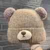 Cute bear ears knitted wool hat for children, thickened versatile windproof cold hat in autumn and winter, ear protection and cold protection pullove