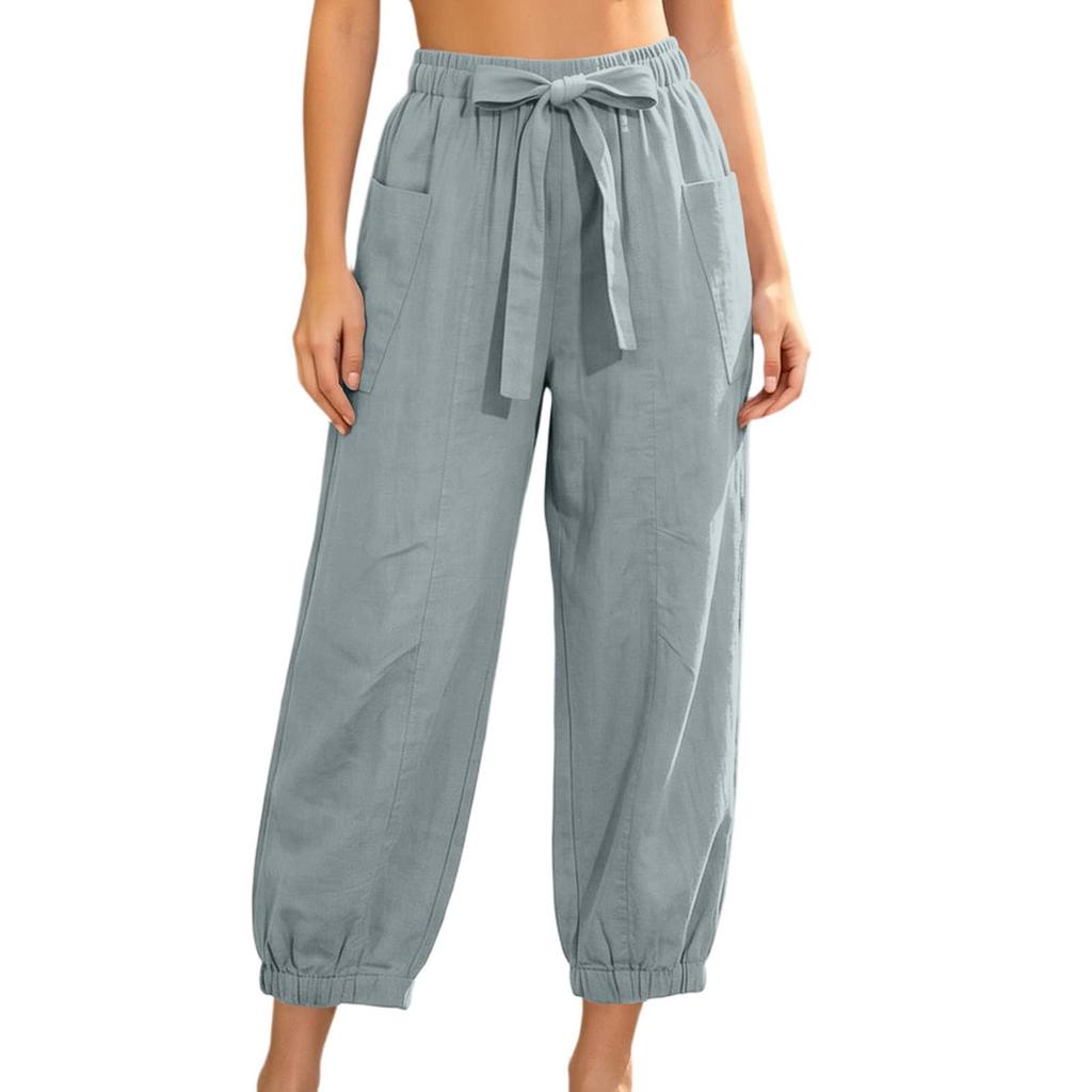 Women's Casual Elastic Waist Drawstring Pants with Pockets Lightweight Loose Fit Lounge Trousers for Everyday Wear