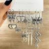 9 Pairs Fashionable Earrings Clip On Earrings Knotted Butterfly Heart Snake Mushroom Retro Copper Spider Skull Sword Earrings