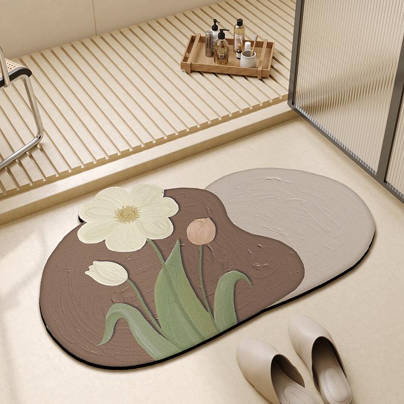 Anti-Slip Absorbent Bathroom Mat: Irregular Flower Design, Dirt-Resistant Diatomaceous Earth