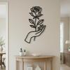 Black Rose Metal Wall Art, Modern Flower Line Sculpture, Minimalist Hand Decor, Unique Iron Craft Gift for Living Room