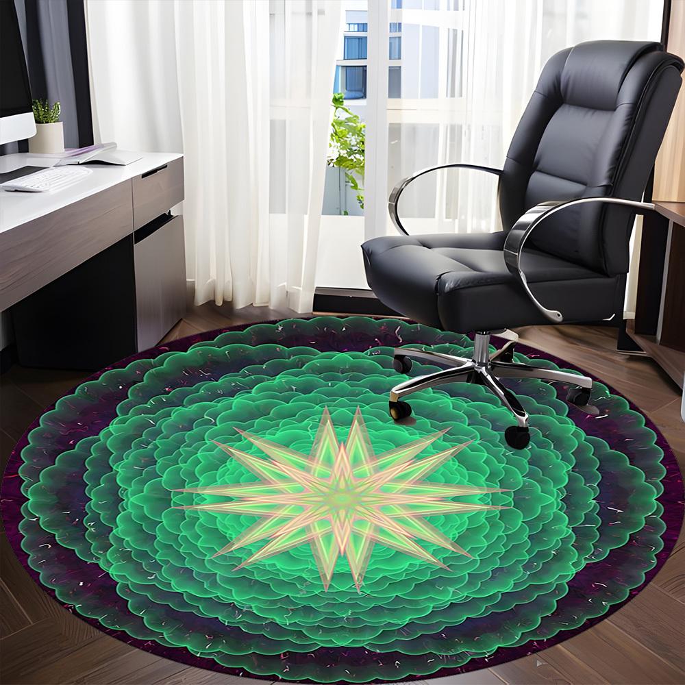 1pc Green Kaleidoscope Pattern Chair Carpet for Office, Round Polyester Mat, Indoor Decor for Office, Easycare Fabric, Washable Non-slip Area Carpet