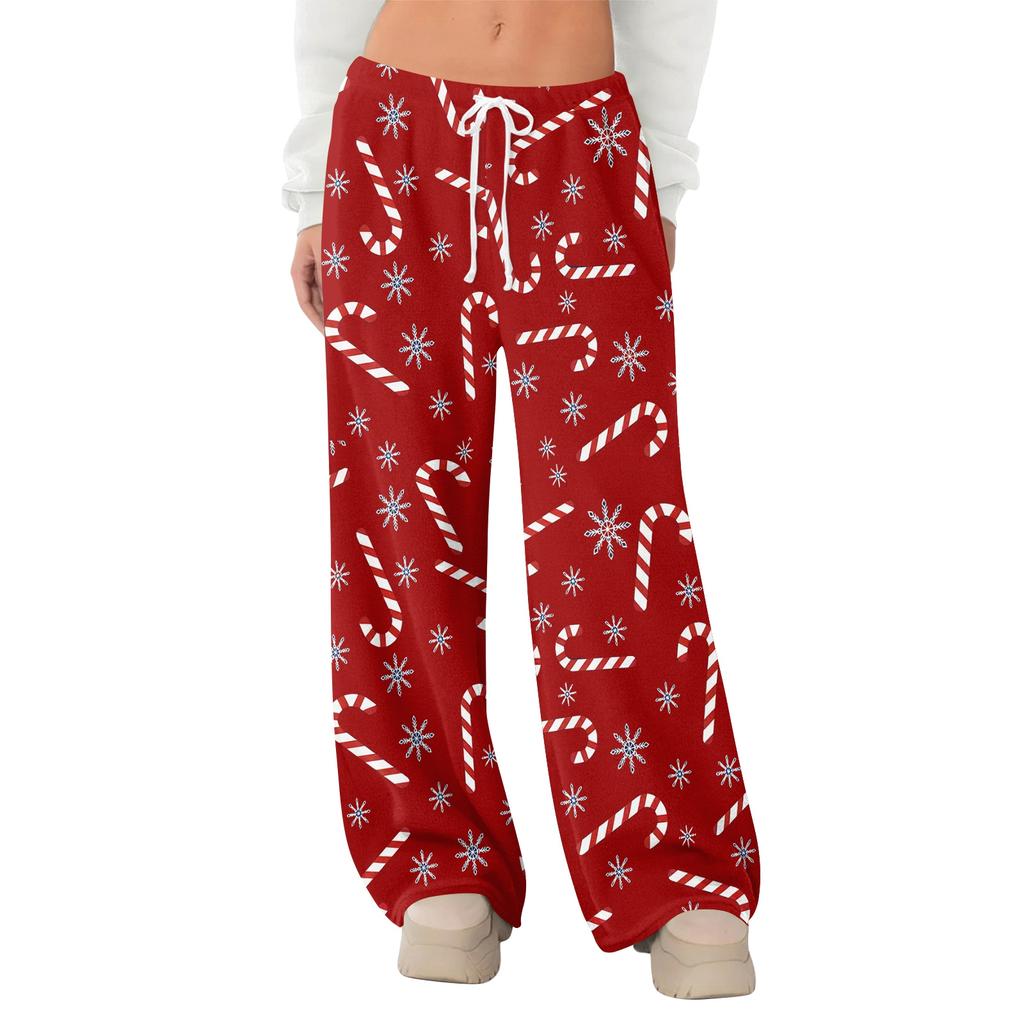 Women's Fleece Wide Leg Elastic Waist Drawstring Loose Pants Drawstring Pajama Pants Sleepwear Trousers