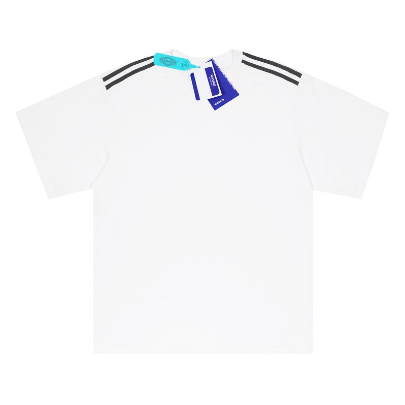 Wassup American Retro Three-Stripe Sports Short-Sleeve T-Shirt for Men, Summer Loose Casual Round-Neck Half-Sleeve Top