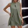 Summer New Women's Short Jumpsuit Fashion Solid Stand Neck Sleeveless Elegant Clothes Temperament Commuting Female Casual Romper