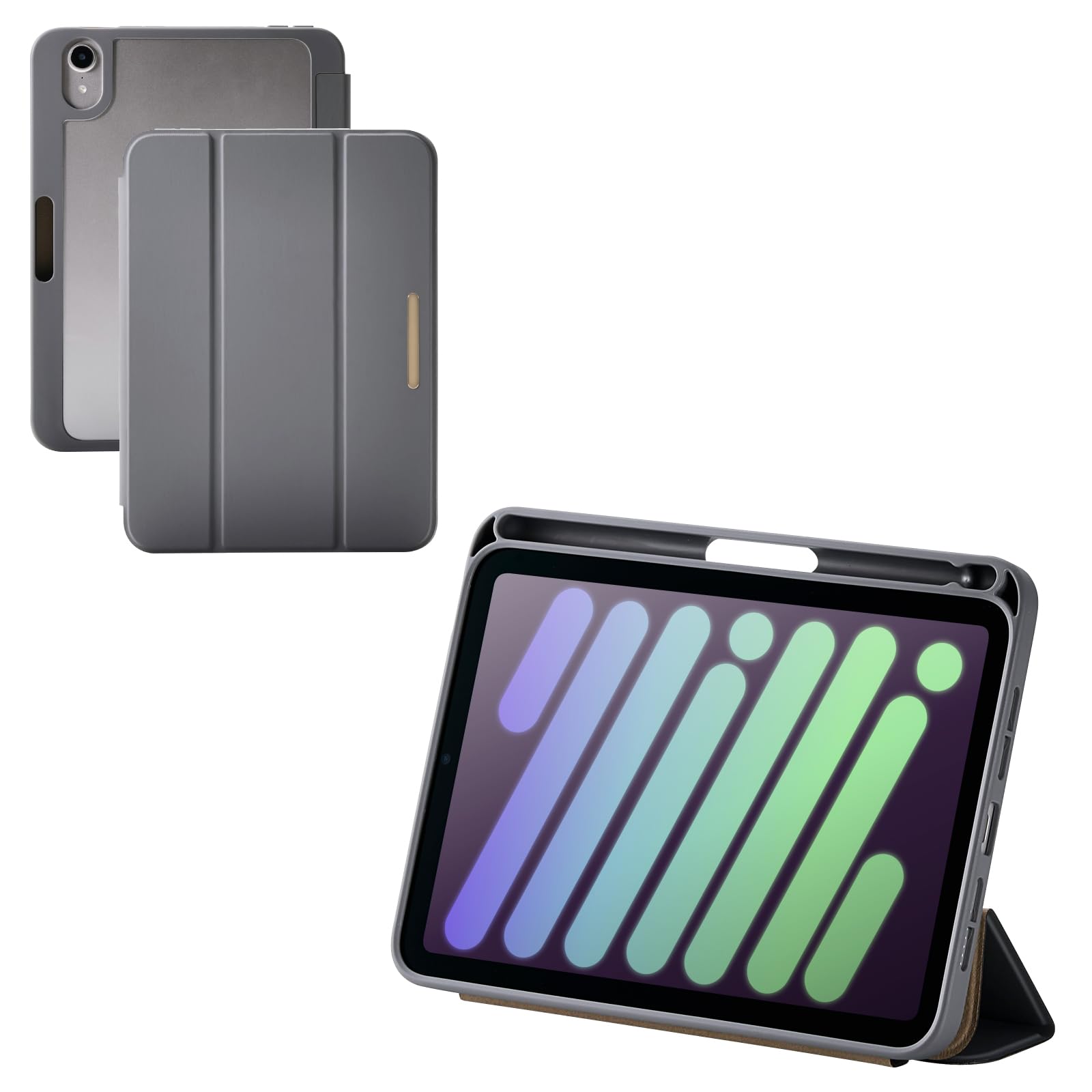 

ELECOM Чехол-книжка для iPad mini Pro Mini с мягкой прозрачной функцией сна и держателем для стилуса ШИКАРНЫЙ СТИЛЬ Угольный (А17 2024) (6-е поколение) Клапан, Кожа, Сзади, Мода,