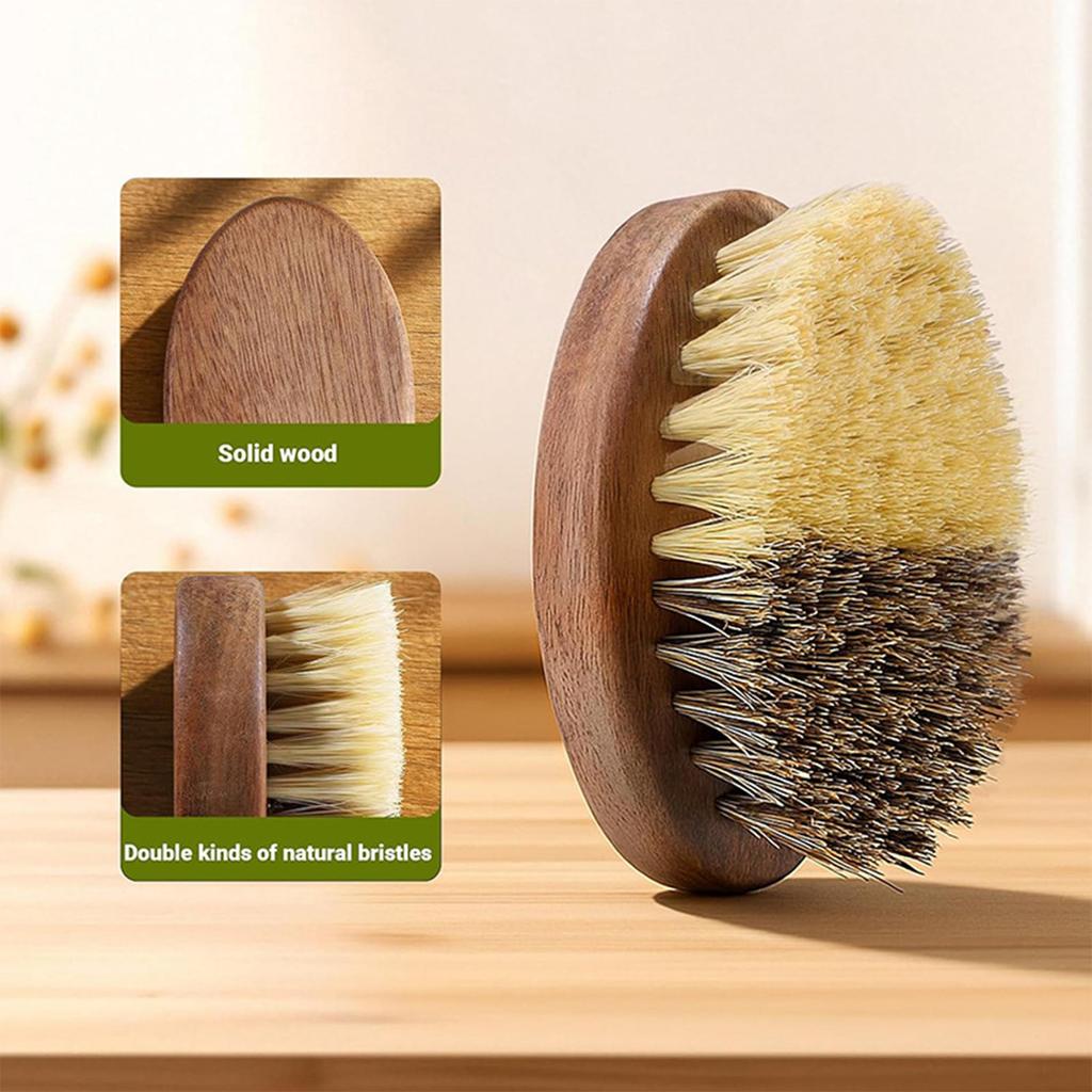 Natural Solid Wood Kitchen Cleaning Brush Dual Bristle Fruit Vegetable Scrub Brush Dish Pot Sink Scrubber with Hanging Rope for Potato Carrot Cookware