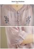 Women's V-Neck Cotton & Linen Embroidered Shirt with 5-Point Sleeves - New Chinese Style, Loose Fit, Versatile for Summer.