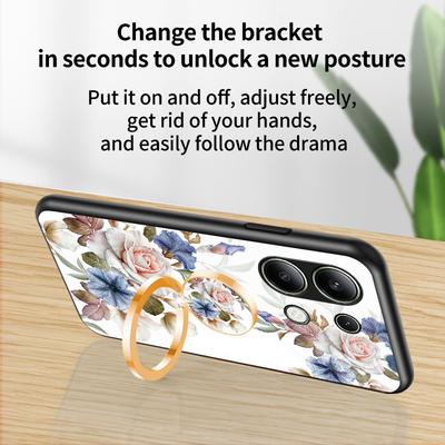 For Xiaomi Redmi Note 13 4G Case Tempered Glass Pattern Printing Phone Cover with Ring Kickstand