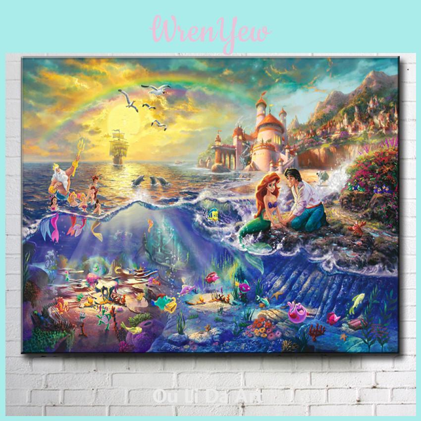 Oil Art Mermaid Painting Print On Canvas Modern Home Decor The Little Mermaid Without Framed