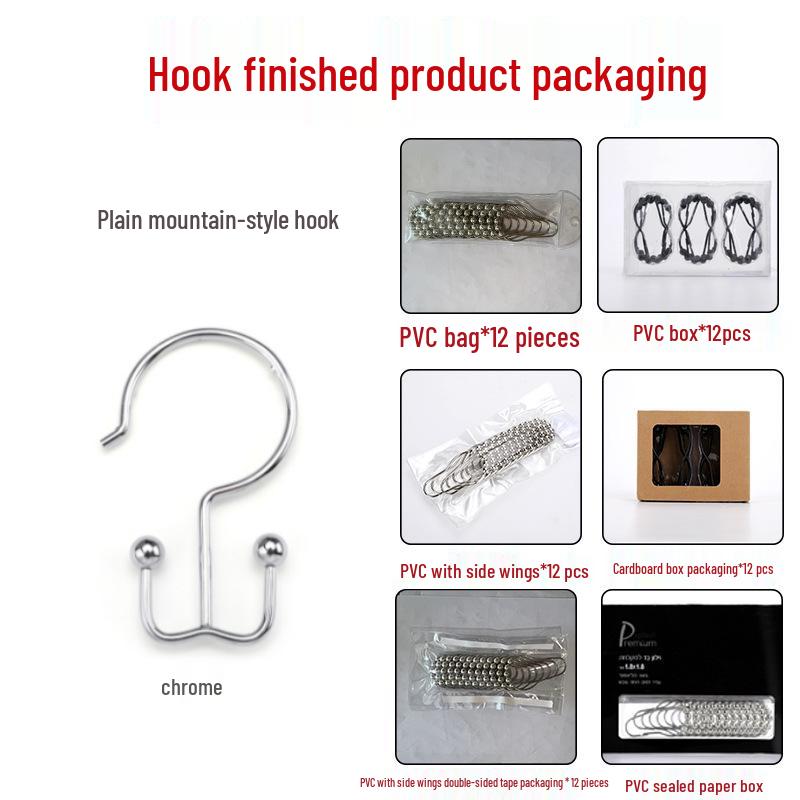 Stainless Steel Double-Sided Bath Curtain Hooks, Tool-Free Install, Sliding J-Hook Design