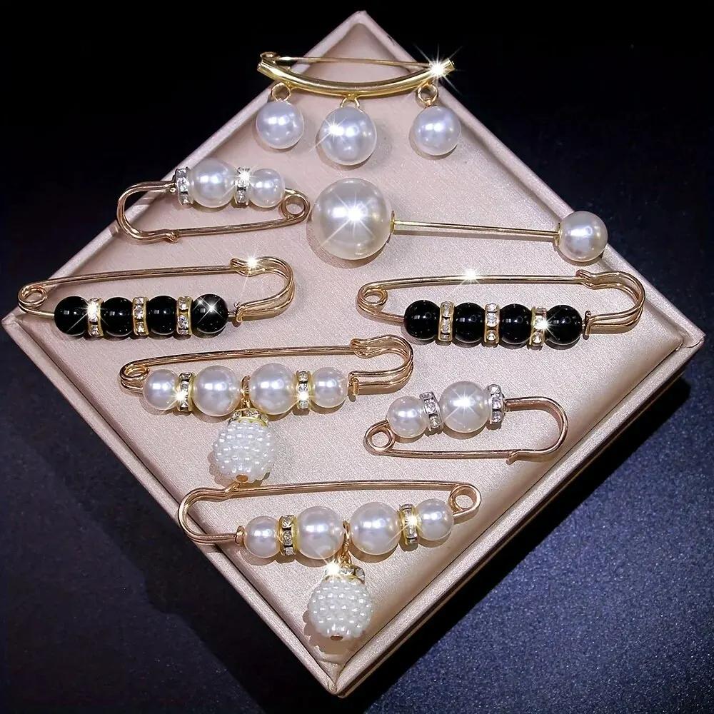 Women's Metal Leak Proof Brooch Korean Fashion 8-Piece Set Flip Clothing Corset Brooch DIY Accessories