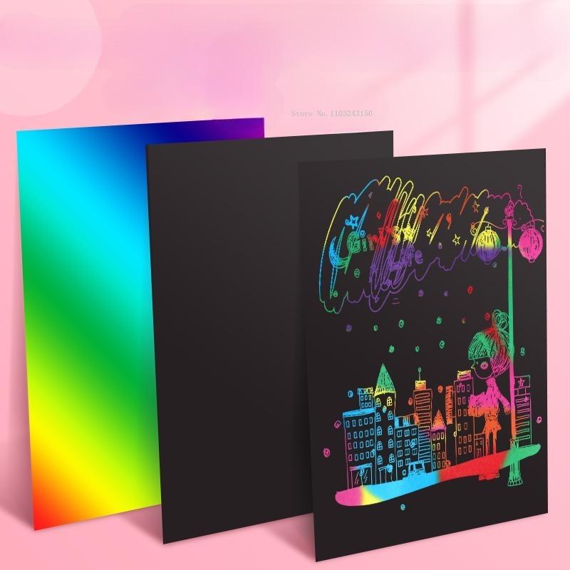 50sheet Thickened Scratching Paper Set A4/16k Color Graffiti Paper Children's Handmade Art Creative Drawing Art Drawing Supplies