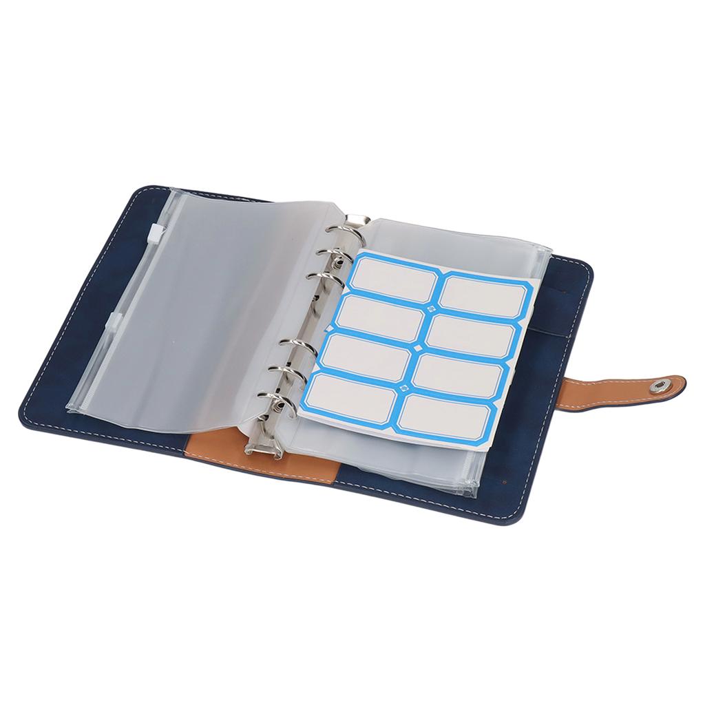 Cash     Portable Size PU Leather 6 Pre Punched Holes Budget   with 12 Clear Zip Pockets Small Labels