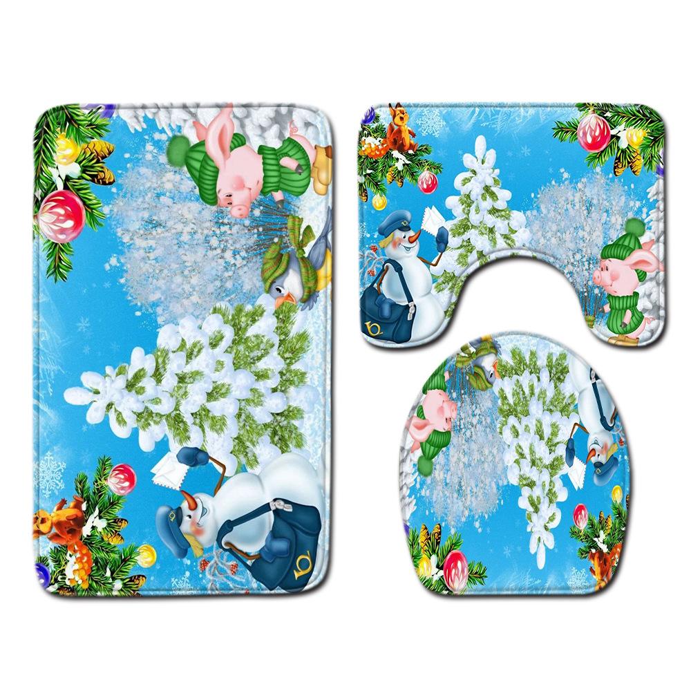 3D Toilet Floor Mat Bathroom Mat Christmas Three-Piece Foot Mat E-Commerce