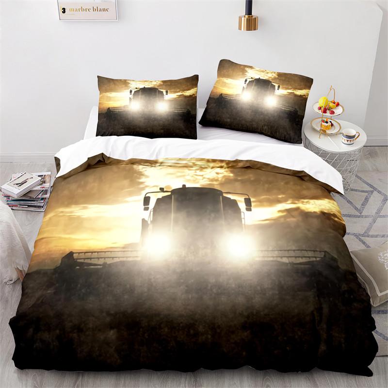 Kid Tractor Truck Duvet Cover Twin Cartoon Transportation Quilt Cover Polyester Construction Vehicle Bedding Set Car Theme Decor
