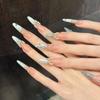 Handmade Blue Cat Eye Leopard Print Press-On Nails with French Bow Design