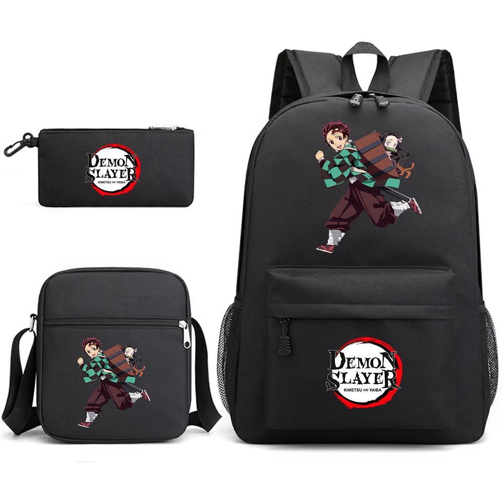 3Pcs/set Anime Demon Slayer Printed Backpack with Shoulder Bag Pencil Case for Teenager Student Boy Girl Waterproof Schoolbag