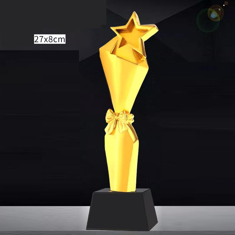 Customized Resin Trophy, Gold, Silver, Copper, Excellent Employee Sports Competition Souvenirs, Free Lettering Crystal Base, 1Pc