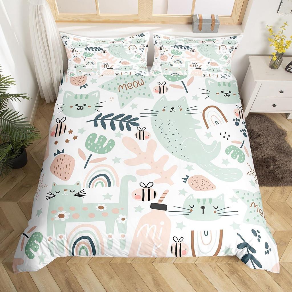 Fantasy Cartoon Animal Duvet Cover Set Queen King Size Morandi Color Printed Bedding Set For Kids Boys Girls 3 Piece Set
