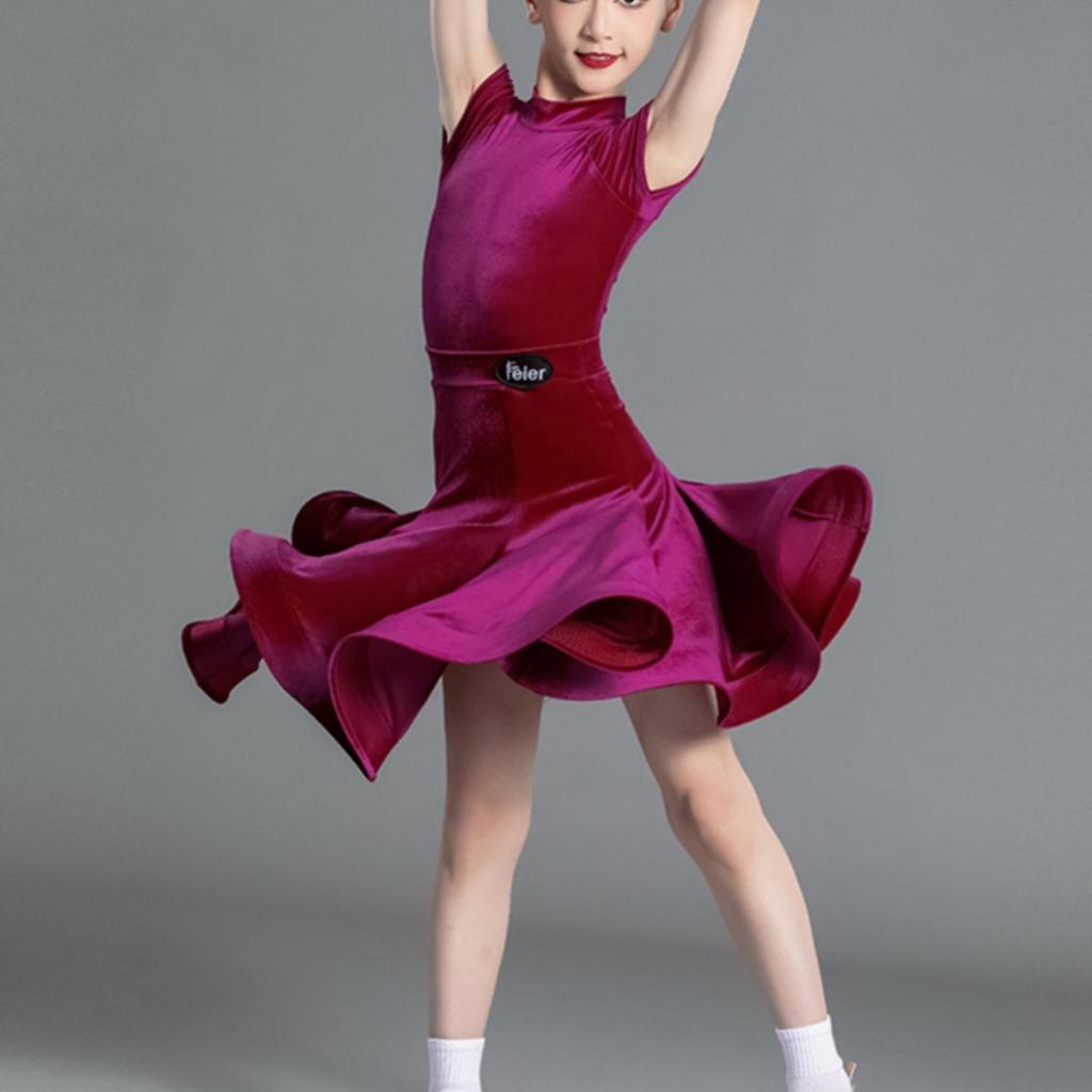 Girls' Latin Dance Velvet Competition Dress - 2025 New Style, Short-Sleeved Summer Design