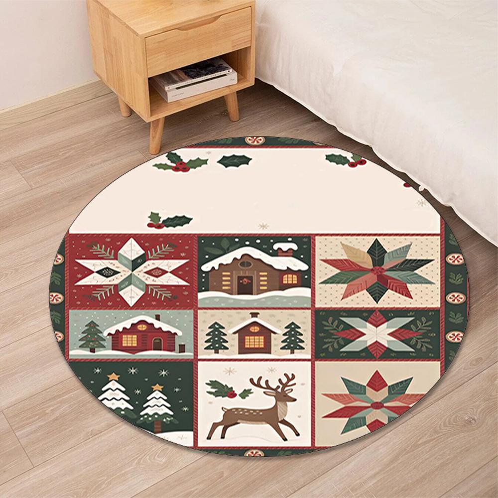 Christmas Printed Round Rug Carpet Chair Rug Area Rug Entryway Doormats,for Office Chair Living Room Bedroom Kitchen Room.