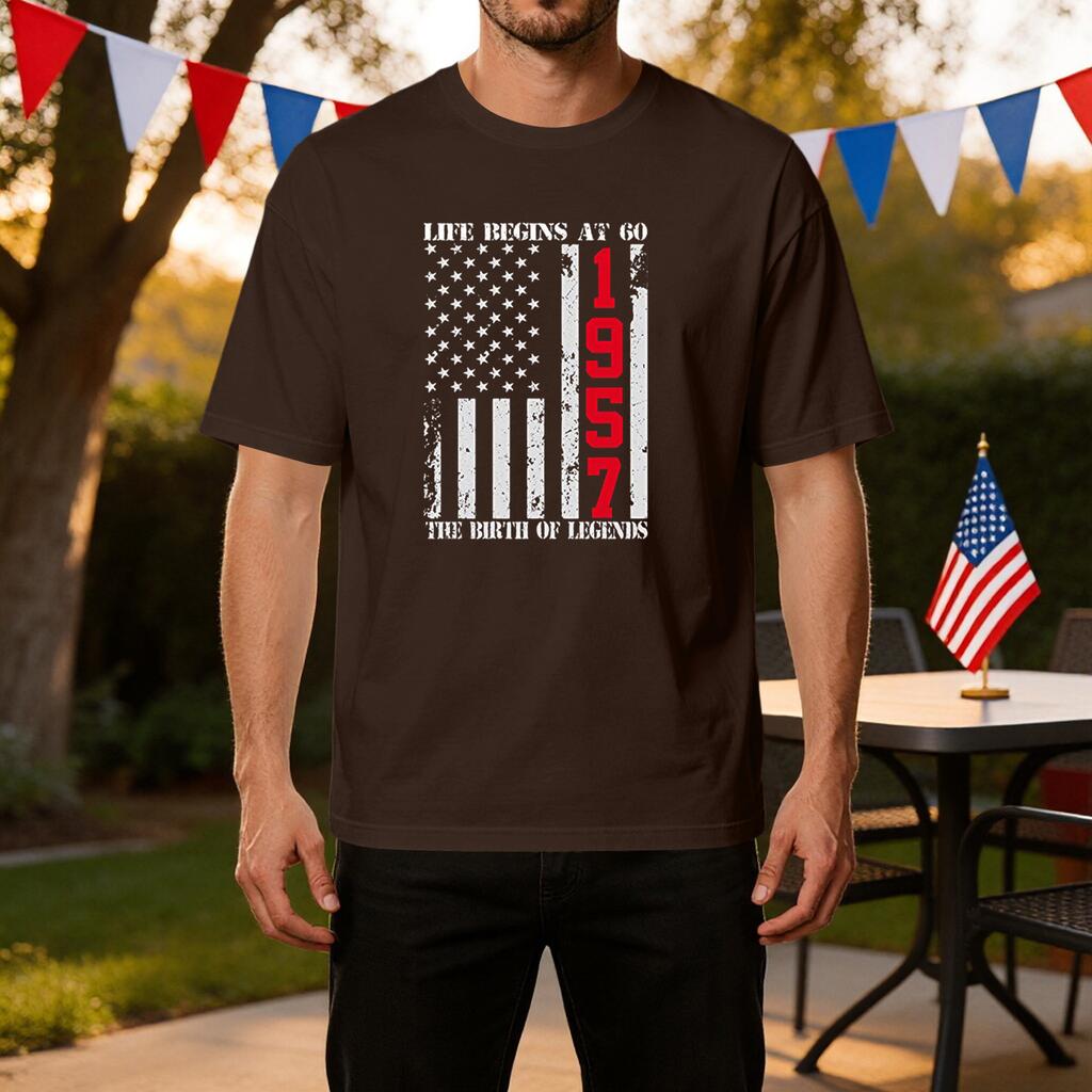 Men's Printed Casual Ice Silk T-Shirt Life at 60 1957 The of Short Sleeve Crew Neck Tee for Everyday Wear