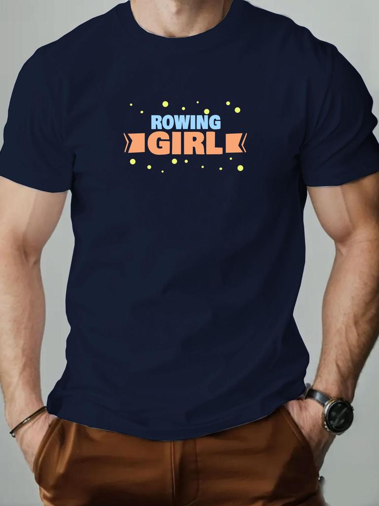 Mens cotton Tshirt ROWING GIRL summer round neck shortsleeved graphic breathable fashion casual Tshirt