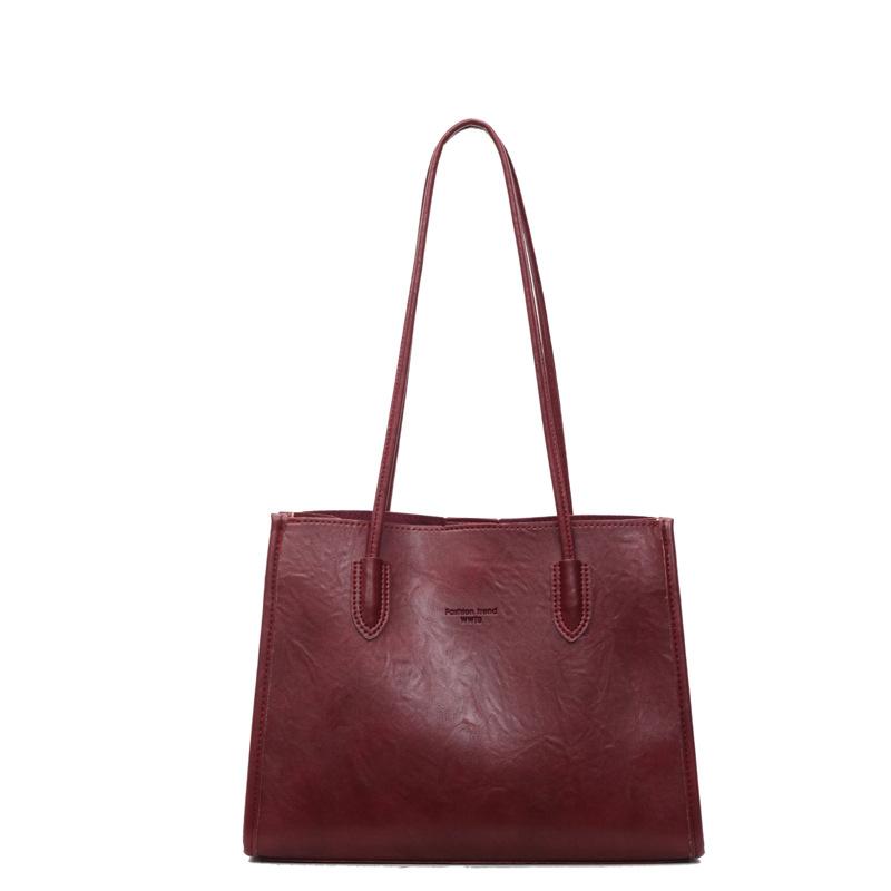 Structured Leather Tote Bag with Long Handle Large Capacity Everyday Fashion Shoulder Bag