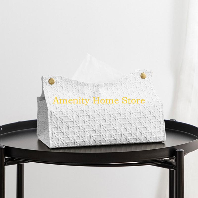 F26C Decorative Rectangular Tissue Box-Case PU Leather Tissue Organizer Holder for Bathroom Modern Tissue Box Holder Office