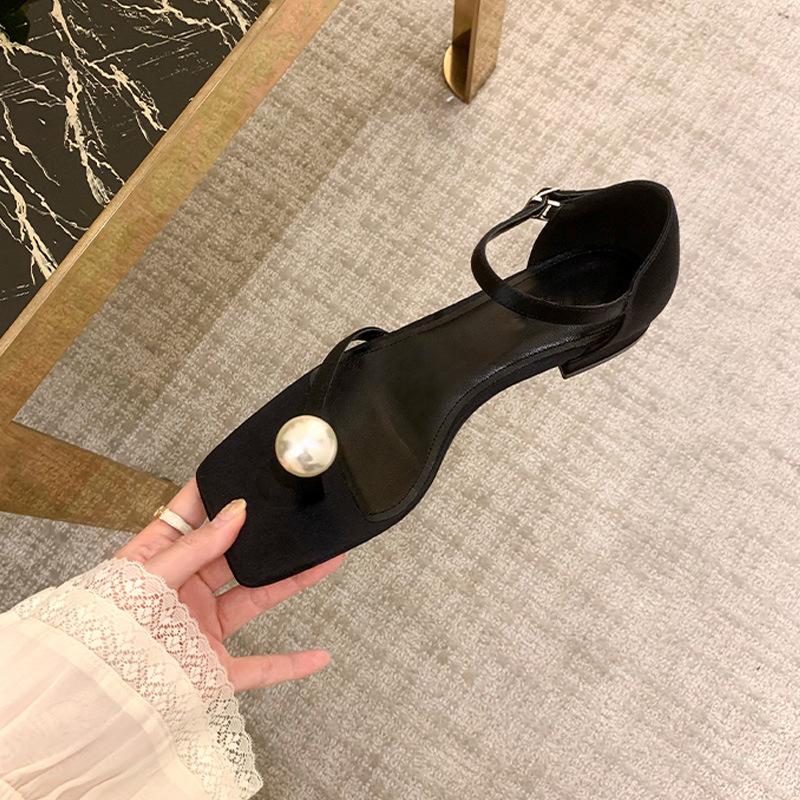 

Су Иньинь Летний лунный свет тот * е Квадратный носок Жемчужные шлепанцы в елочку Сандалии на каблуке-мезонине Сандалии с пряжкой на плоской подошве 40 чёрный