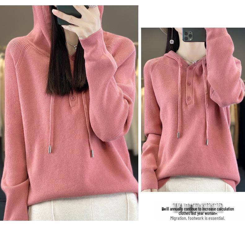 Women's Hooded Loose Knit Sweater - Korean Style Solid Color Cardigan for Autumn/Winter Layering