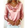 Spring Autumn Versatile Office Draped Collar Flowy Long-Sleeve Blouse - Stylish Elegant 100% Polyester Shirt