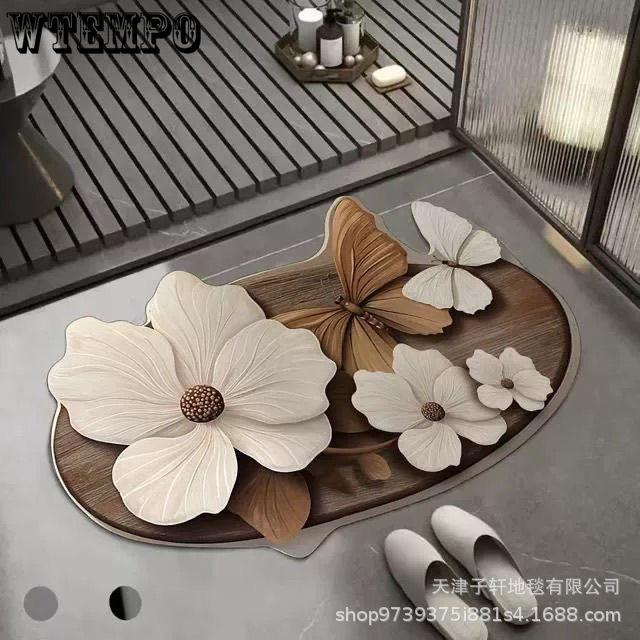 3D Butterfly Carpet Bathroom Entrance Mat Anti Slip and Absorbent Easy To Maintain Floor Mat