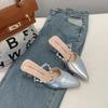 High-heeled Single Shoes Pearl Bag Head Sandals Summer Thick Heel with Slippers Female Outer Wear Pointed Head Half Drag Middle Heel Fairy