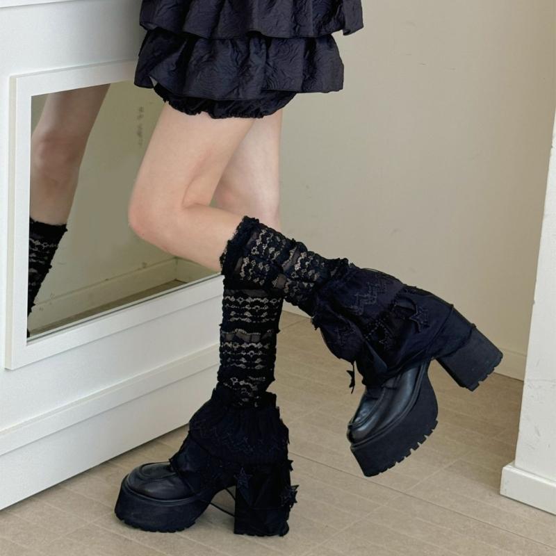 Women's Leg Warmer Fashion Ruffle Lace Leg Warmer Sheer Mesh Leg Socks Cute Sweet Boot Socks Cosplay Costumes Gift