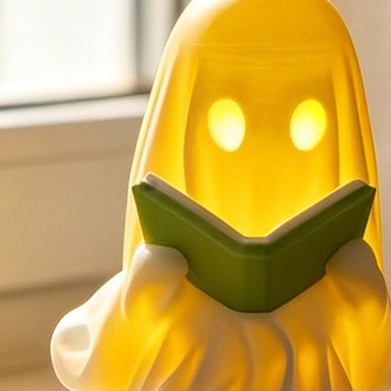 Carina Figurine di Fantasma che Legge un Libro, Piccola Statua di Fantasma di Halloween Illuminata a LED per Decorazione di Libreria, Caminetto, Scrivania