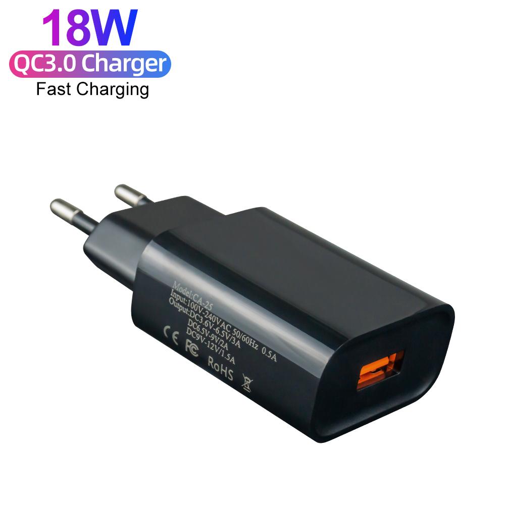 Plugue UE EUA Carregador USB para Celular Carregador de Parede Quick Charge 3.0 18W Carregador Rápido USB QC3.0