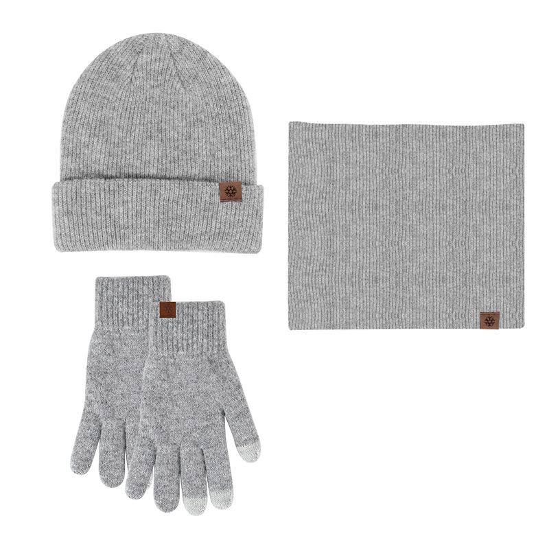 Winter Adult Women's Hats, Scarves, Gloves, Three-piece Set, Knitted Brushed Touch-screen Gloves, Outdoor Warm Suit