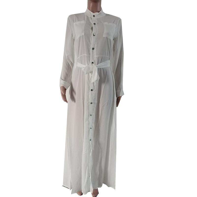 Sleeve Women Long Button Dowm Maxi Dress Evening Party Casual Shirt Dress